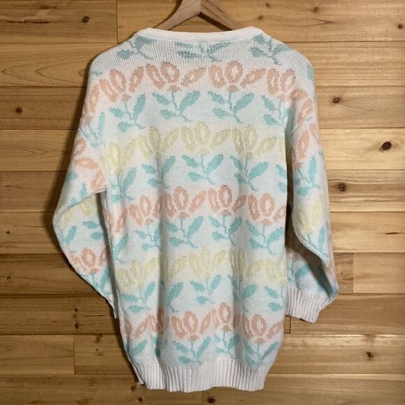 Vintage Justin Allen Size Medium Floral Print Pastel Sweater 80s 90s - Picture 8 of 9